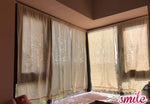 rideaux beiges broderies florales dentelle franges coton pastorales salon chambre semi transparents
