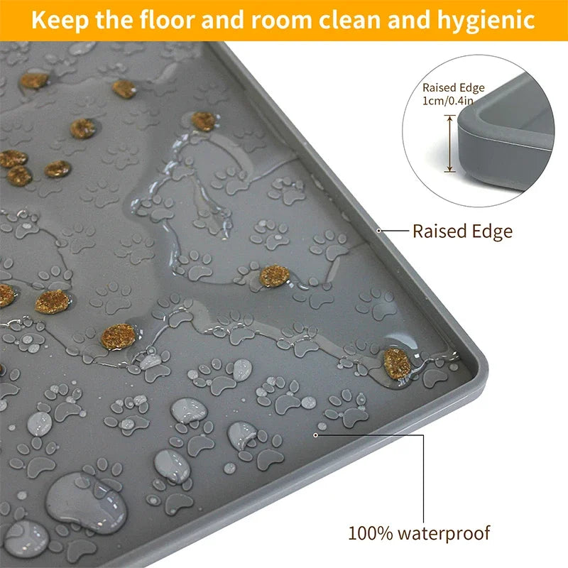tapis nourriture animal imprimé pattes gris moderne opacité 80x60cm 60x46cm 40x30cm 29.5x18cm