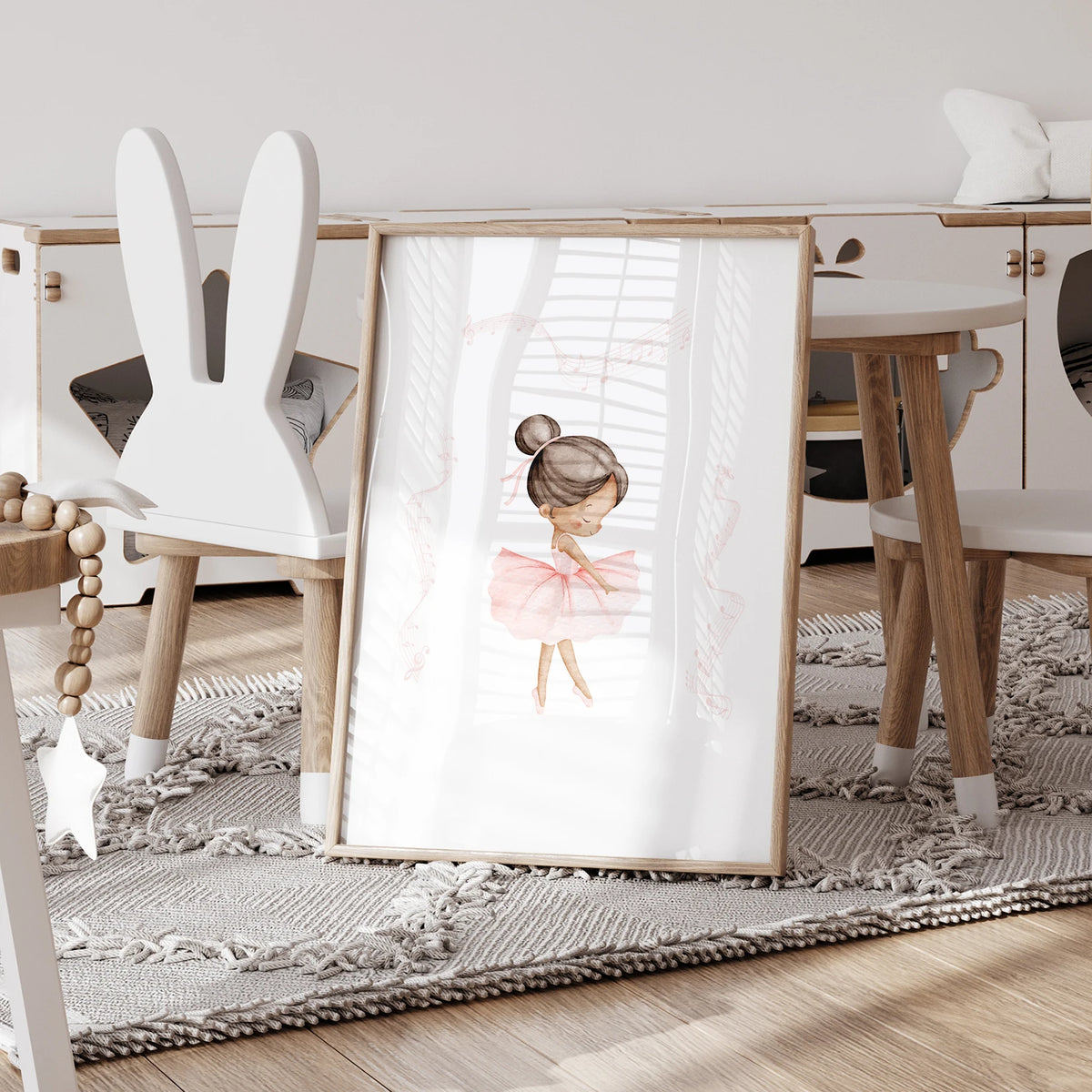 affiche illustration danseuse tutu rose fond blanc salon enfant decor maison 30x40cm 40x50cm 40x60cm