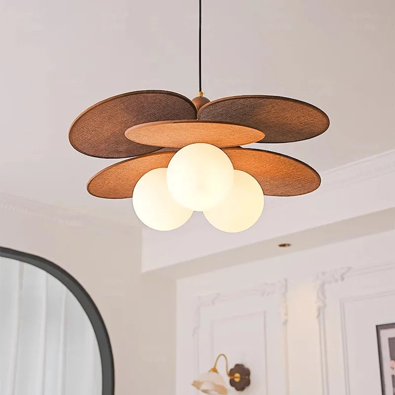 Lampe suspendue moderne ampoules LED toiles lin marron clair chambre salle manger