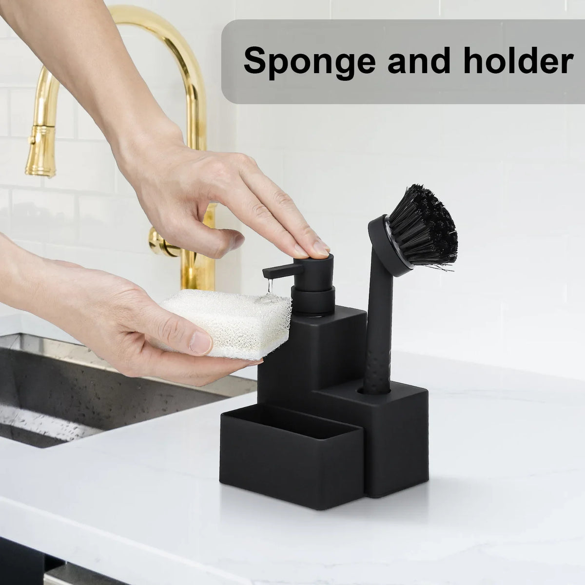 distributeur savon brosse vaisselle gant nettoyage noir mat modernes cuisine ustensiles organisation multifonctionnels