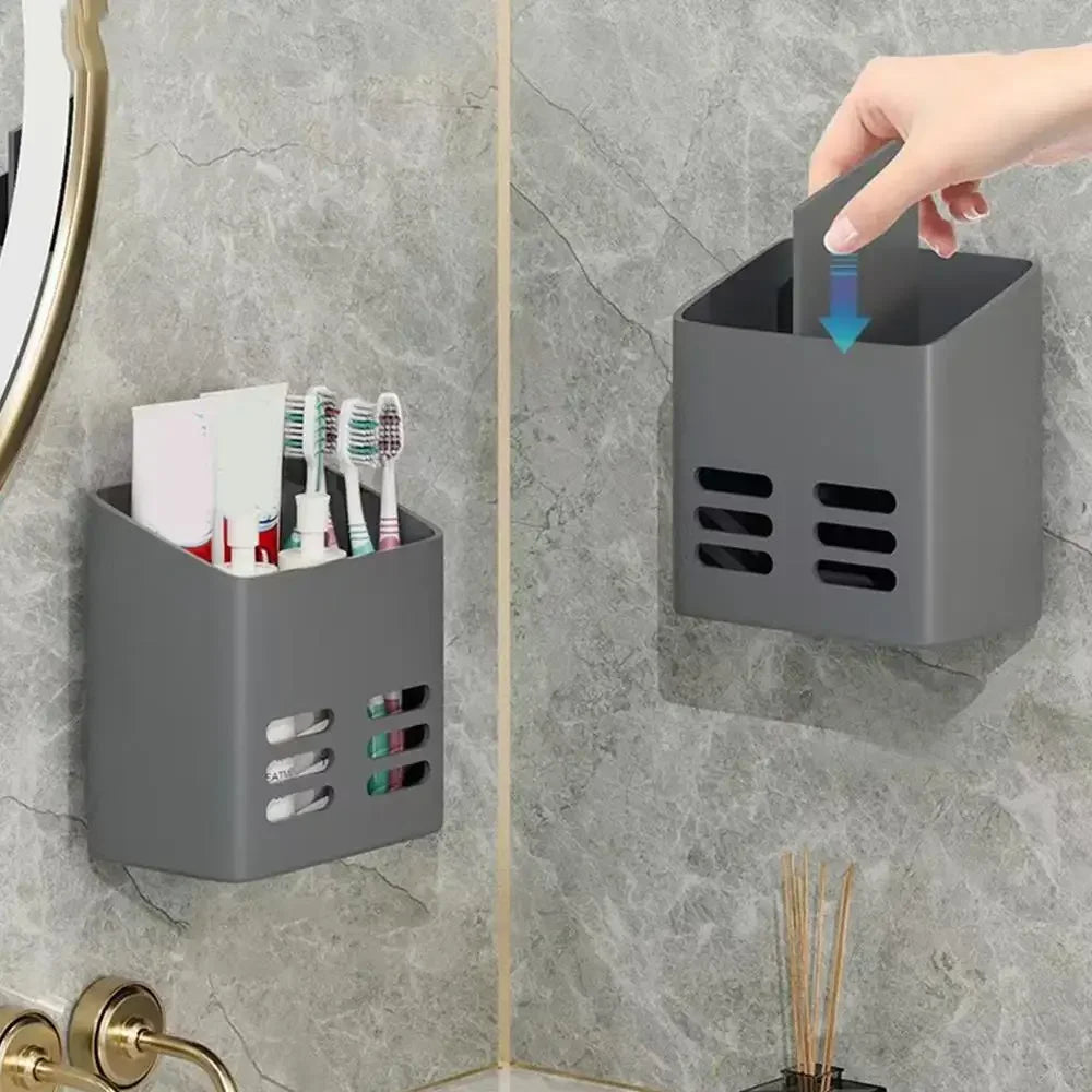 porte accessoires mural adhésif blanc gris moderne organisateur brosses cheveux maquillage toiletté