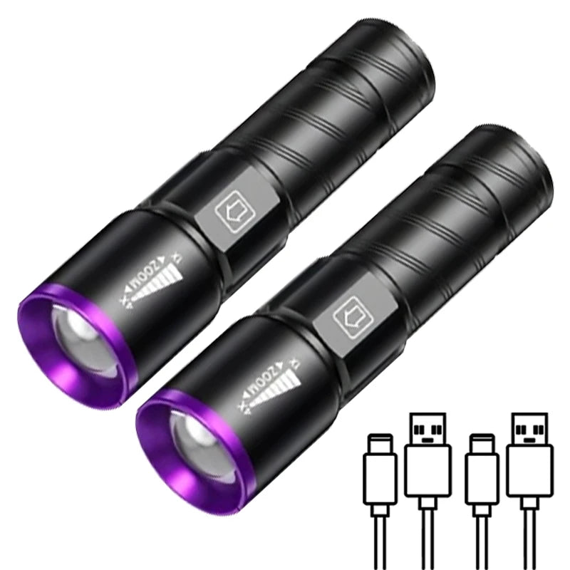 lampe torche uv led 395 365nm zoomable mini ultraviolet moderne noire violette