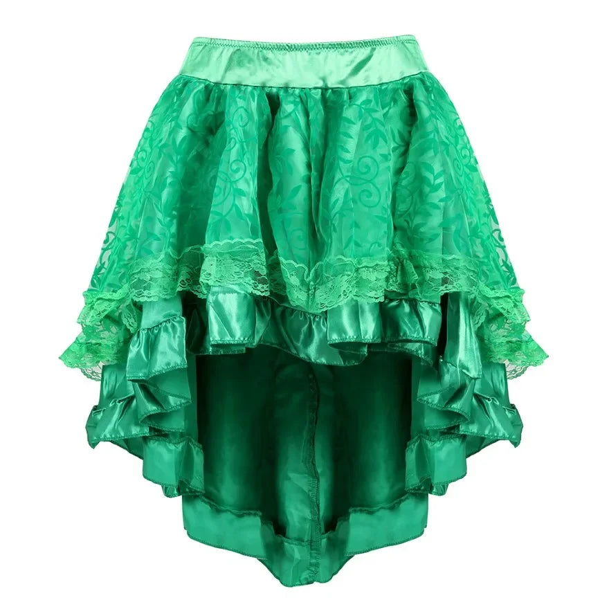jupe dentelle fleur vintage romantique noir marron vert polyester asymétrique genoux