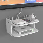 support mural blanc moderne étagère électronique rangement minimaliste multiprise routeur décodeur télécommande
