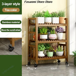 présentoir vertical étagère fleurs mobile bois naturel lattes horizontales moderne 10 niveaux roulettes balconintérieur