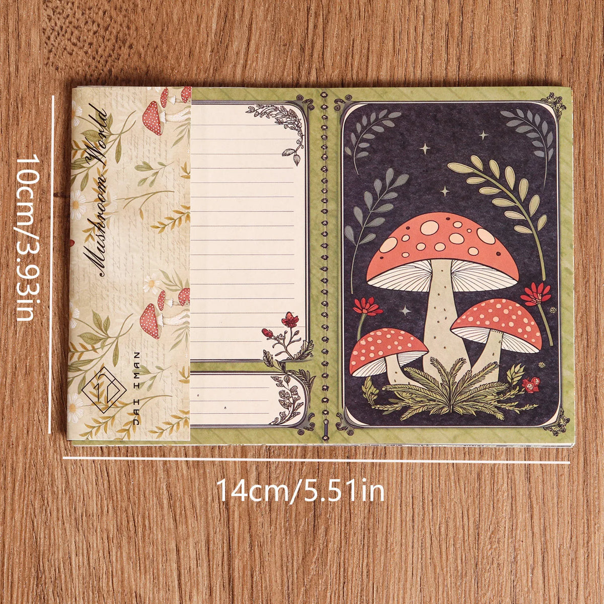 carnet notes stickers autocollants motifs naturels vintage papier lignes illustratif champignons oiseaux feuilles adhésif