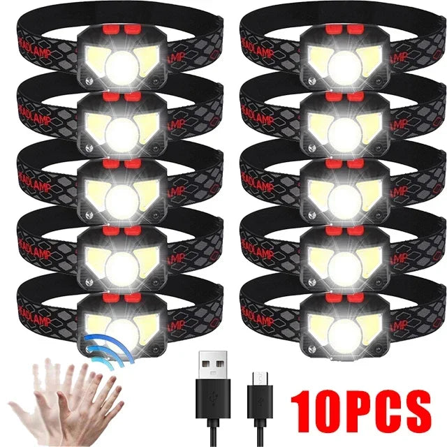 lampe frontale rechargeable led noire camping pêche nuit randonnée mode ajustable ceinture