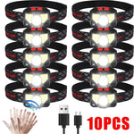 lampe frontale rechargeable led noire camping pêche nuit randonnée mode ajustable ceinture
