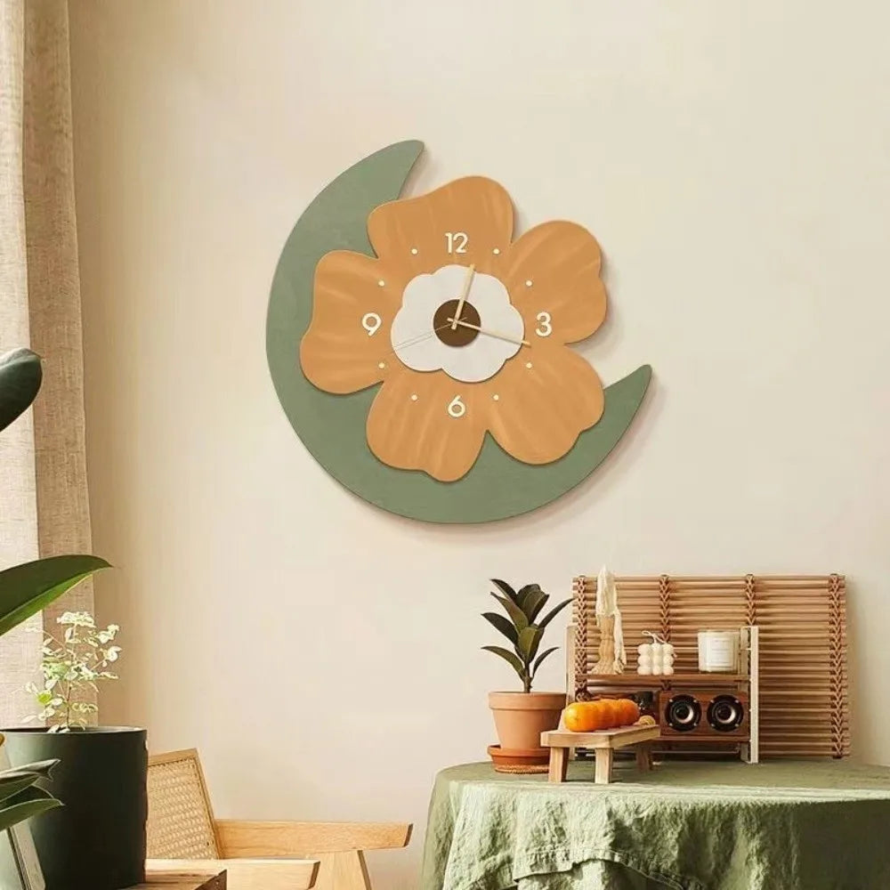 horloge murale fleur moderne minimaliste blanc orange rose vert beige