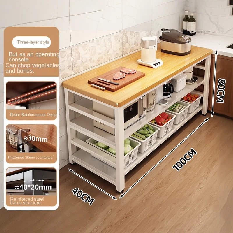 meuble cuisine multifonctionnel bois naturel blanc moderne rangement panier couteau planche découpe micro onde