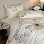 ensemble literie fleurs brodées blanc rose pâle 180x210cm 200x200cm 220x240cm 260x240cm pièces