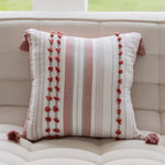 coussin moderne rayé 30x90cm pompons dorés bohème arc ciel pastel