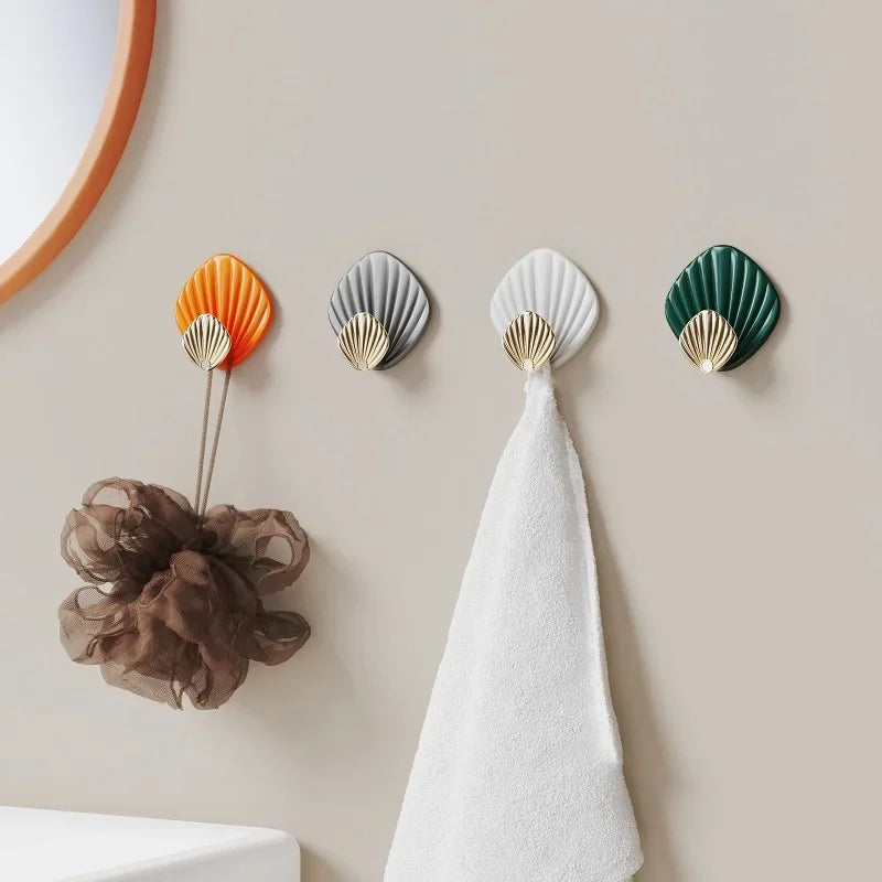 porte serviettes adhésifs coquillage moderne blanc gris orange vert salle bains cuisine