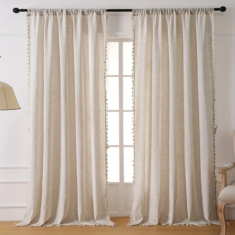 rideaux bohèmes rustiques semi translucides beige artisanal salon