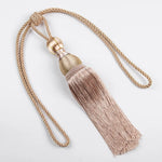 pompons rideau rose pâle beige gris classique élégants attache franges tissu uni sans perçage