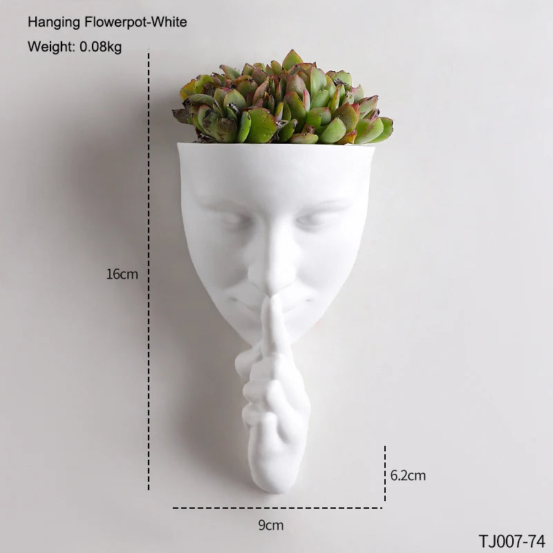 pots résine muraux tête humaine moderne blanc gris noir décoratif plantes fleurs