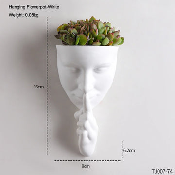 pots résine muraux tête humaine moderne blanc gris noir décoratif plantes fleurs