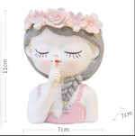 figurines décoratives cartoon fleurs reliefs cheveux stylisés plante succulente verte rose beige