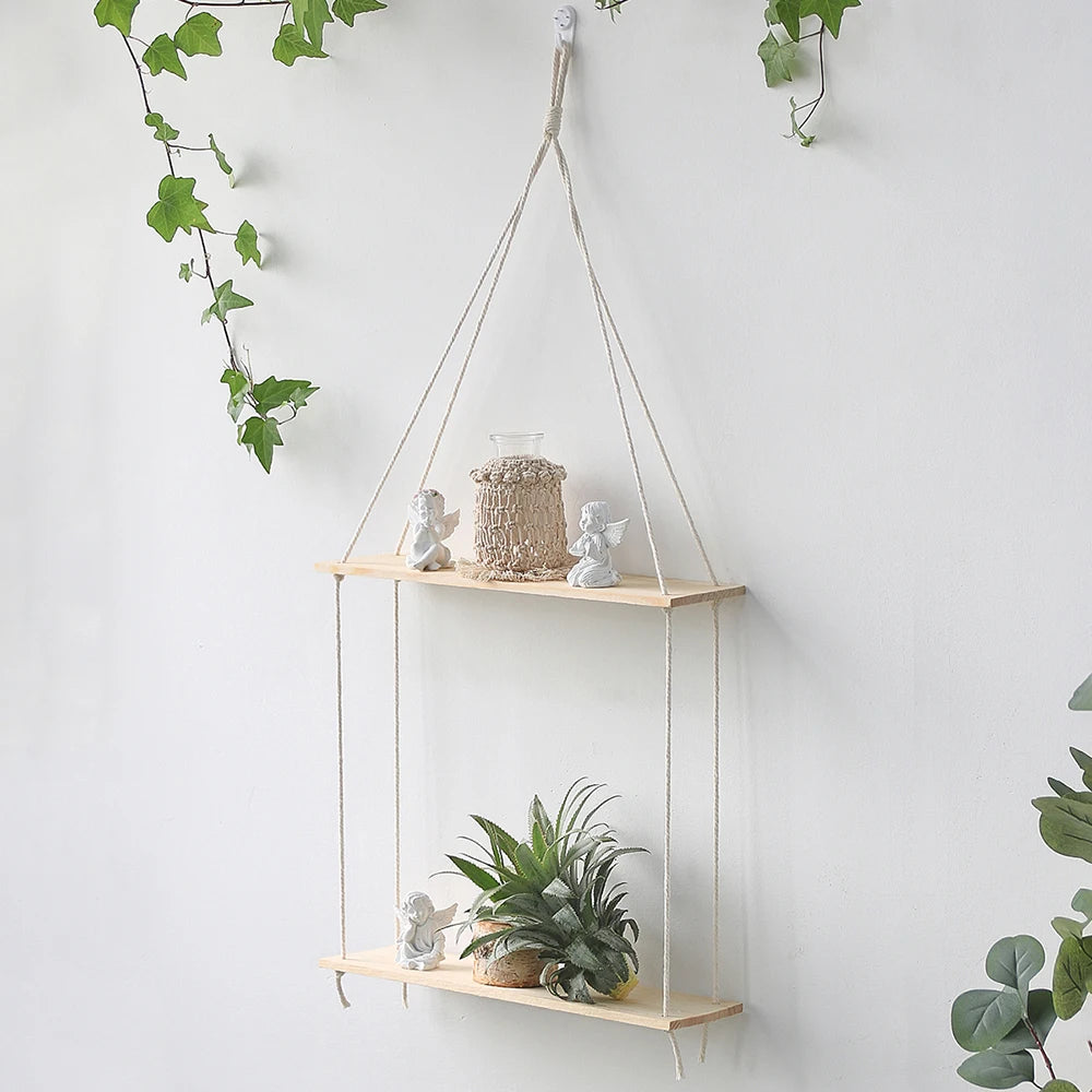 Étagère flottante macramé déco salon