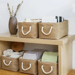 boîte rangement toile lin beige clair poignées corde réutilisable moderne respectueux environnement articles divers