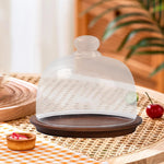 cloche verre couvercle service plateau d'exposition transparente base bois lisse moderne minimaliste