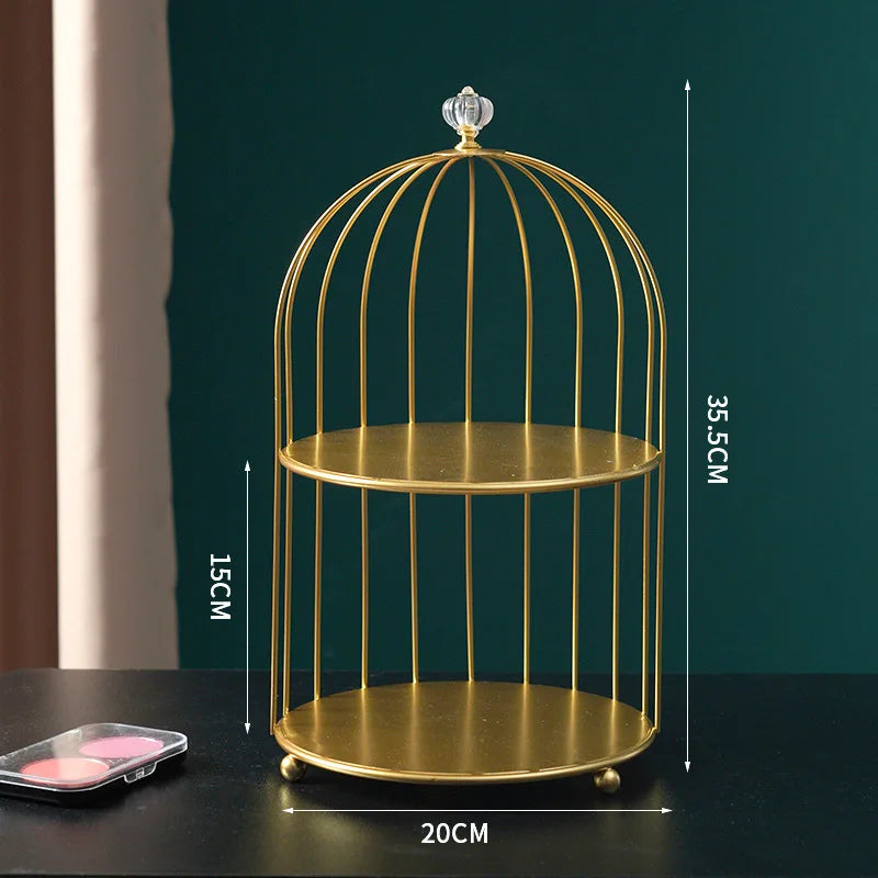 cage bijoux moderne or noir marbre élégante pinceau maquillage flacons cosmétiques diverse ornementalité respectueux