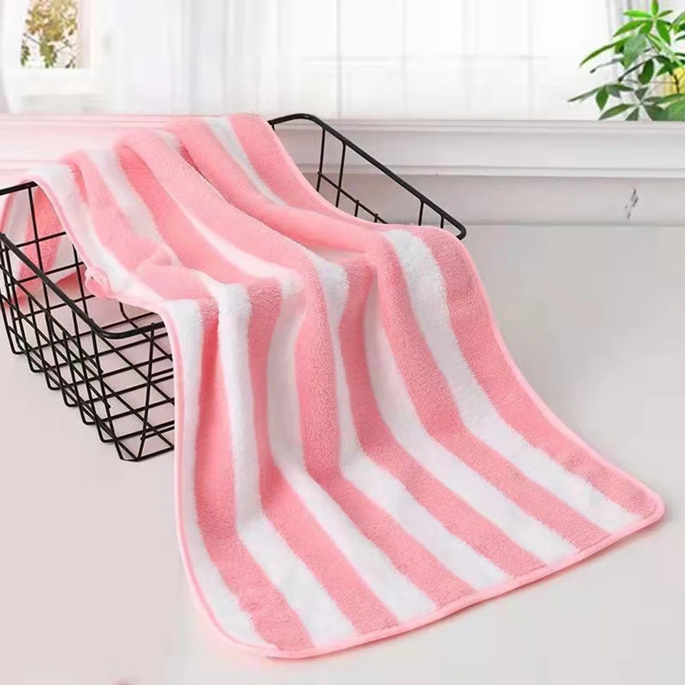 serviettes toilette rapide absorbantes microfibre coton polyester rose clair rayures noires classique