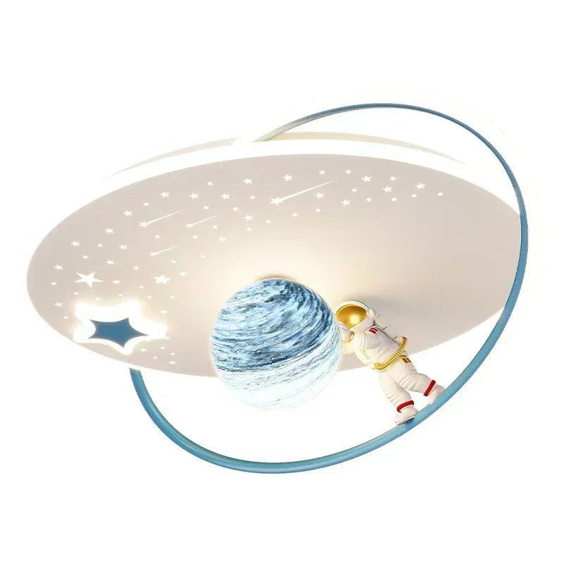 plafonnier moderne enfants astronautes étoiles chambre blanche bleue dorée led
