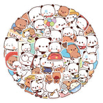 sticker kawaii mignon personnage divers expressions activités quotidiennes blanc rose vert