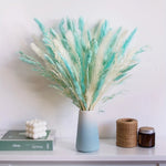 décoration intérieure bouquet pampas bleu blanc naturel vase bougie éléments