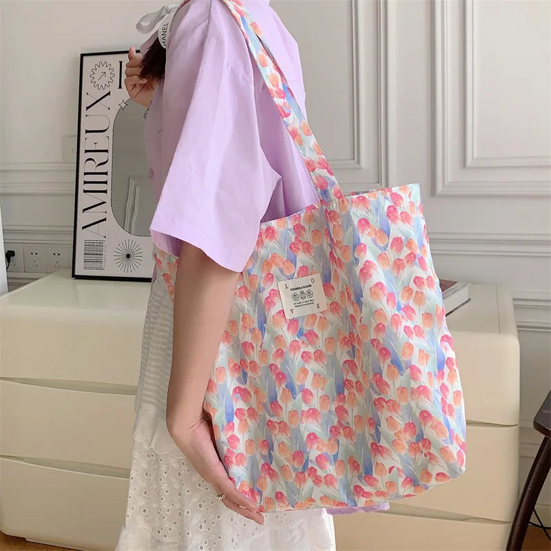 sac main femme toile florale motif fleurs rouge décontracté polyvalent doux polyester
