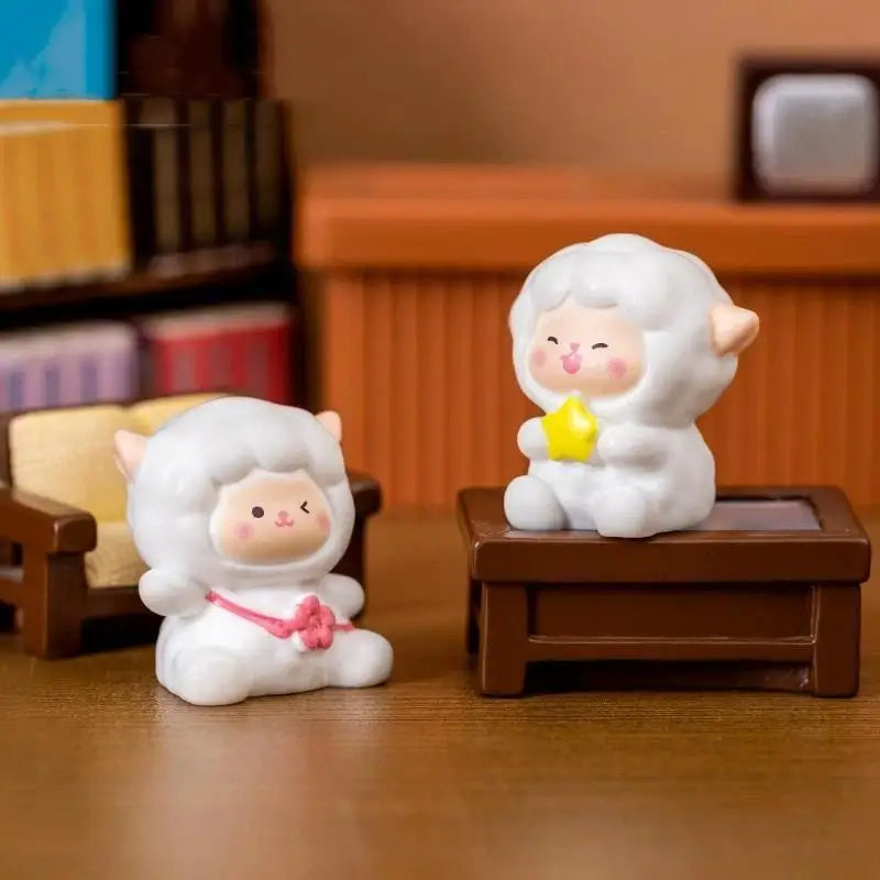 figurines mignonnes moutons résine couleurs variées visage souriant ruban cartoon