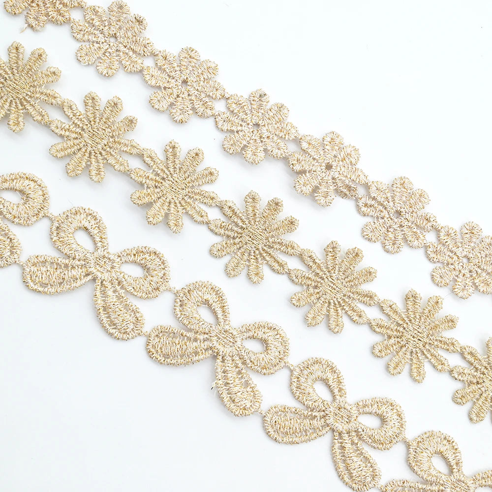 ruban dentelle fleurs nœuds beige clair décoratif polyester soluble eau tricot bricolage partenaire longueur