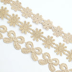 ruban dentelle fleurs nœuds beige clair décoratif polyester soluble eau tricot bricolage partenaire longueur