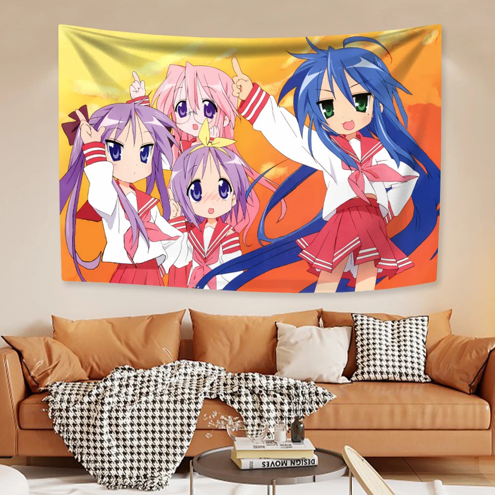 tapisserie murale décorative dessin animé kawaii personnage japonais chambre enfant moderne tissu polyester multicolore