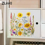 sticker adhésif moderne multicolore tournesol fleurs herbes sauvages décoration wc toilettes couvercle réfrigérateur illustration