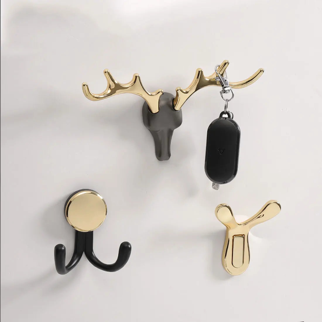 porte clés antlers or moderne porte sacs adhésif minimaliste zinc noir gris decoration mur