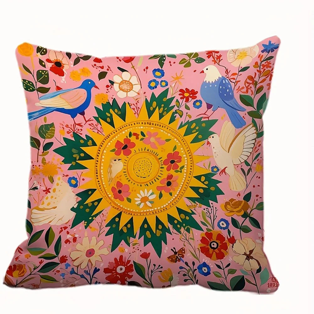 housse coussin imprimée double face motifs floraux animaux multicolores moderne polyester amovible lavable 35cm