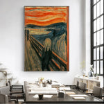 tableau abstrait the scream peinture huile lignes ondulées deco maison mur vertical orange noir