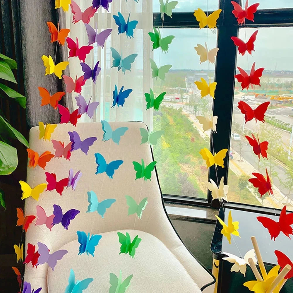 guirlande papillons 3d multicolore décoration anniversaire mariage baptême fêtes années