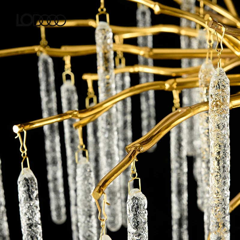 lustre suspension cristal branches dorées moderne salon salle manger luxe luminaire