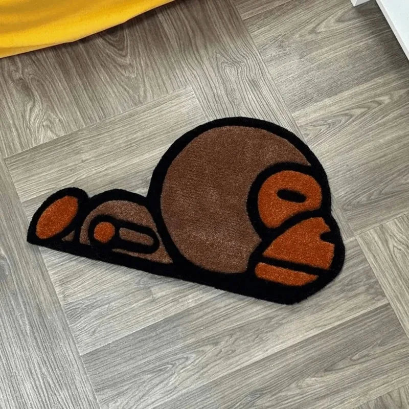 tapis moderne marron orange oiseau stylisé antidérapant doux salon entrée chambre bain
