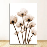 tableau toile art fleurs abstraites moderne cadre doré décoration murale salon beige blanc