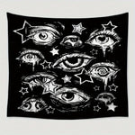 tapisserie étoiles yeux stylisés noir blanc contemporain grunge salon chambre décoration mur clips