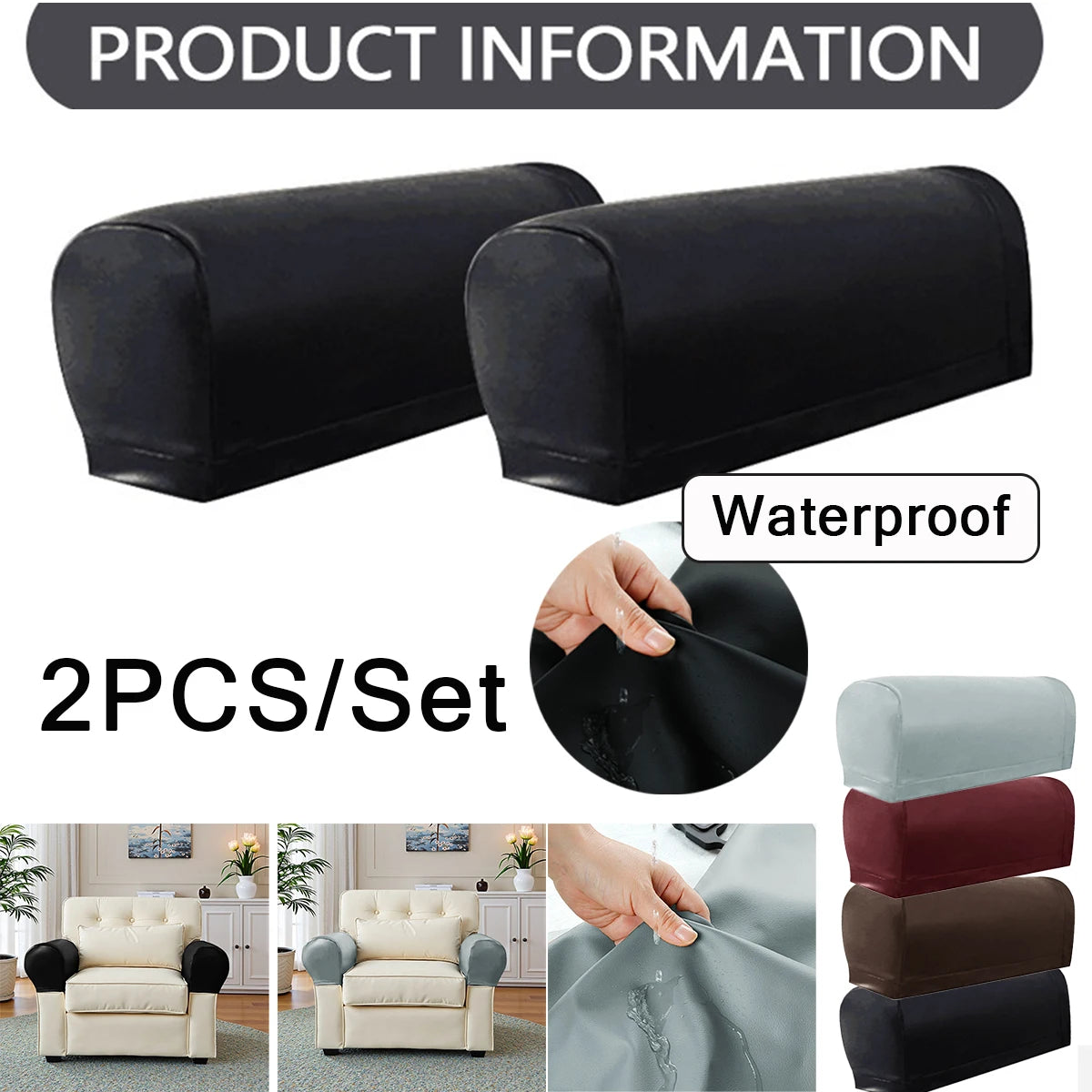 protège accoudoirs fauteuil noir gris simili cuir moderne adhésif waterproof couverture sofa chaise canapé