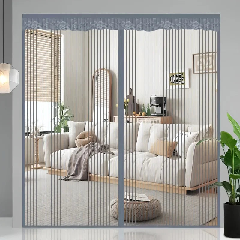 rideau porte magnétique gris dentelle moderne adhésif anti insectes largeur variable hauteur fixe