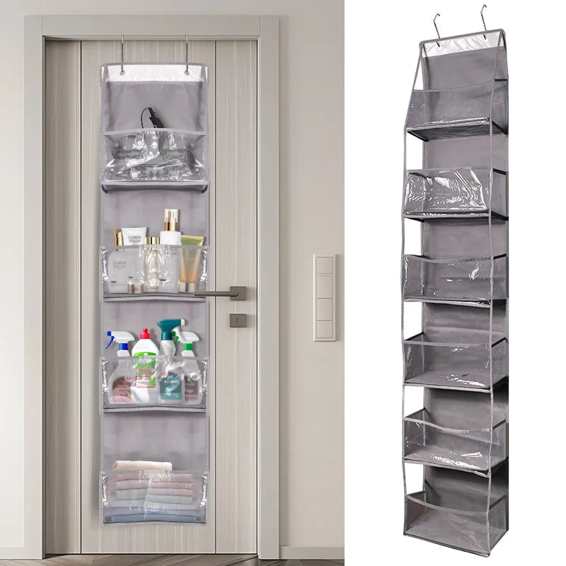 sac rangement suspendu gris maille pratique poches réutilisable porte chambre salle bain