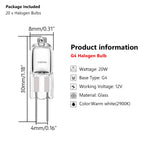 ampoule halogène 20w transparente moderne 12v g4 blanc chaud 2000h