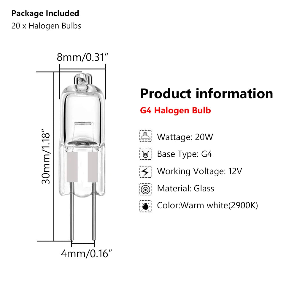 ampoule halogène 20w transparente moderne 12v g4 blanc chaud 2000h